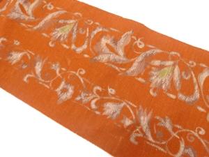 アンティーク　手織り紬　花更紗模様織り出し名古屋帯（着用可）